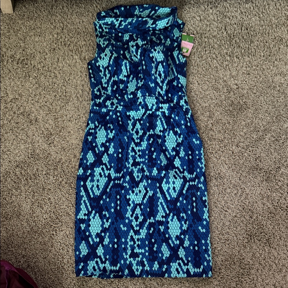 Lilly Pulitzer Strapless Dress in Vibrant Blue Pattern